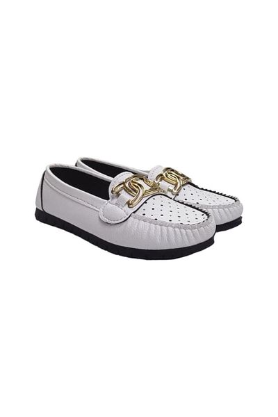 Liger Balerini albi de damă - cu cataramă, pantofi casual