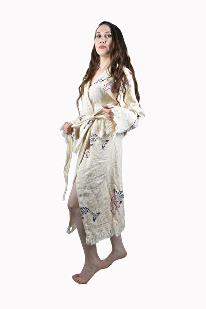 FACCİ Yunus Muslin Peshtemal Cotton Bathrobe Tasseled Dressing Gown Cotton Muslin Hammam Dressing Gown