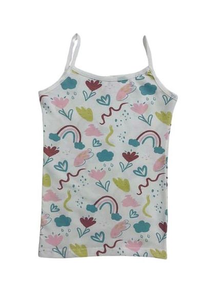 elmas kids Girl's Cotton Cream Rainbow Flower Patterned Tank Top Boxer Set