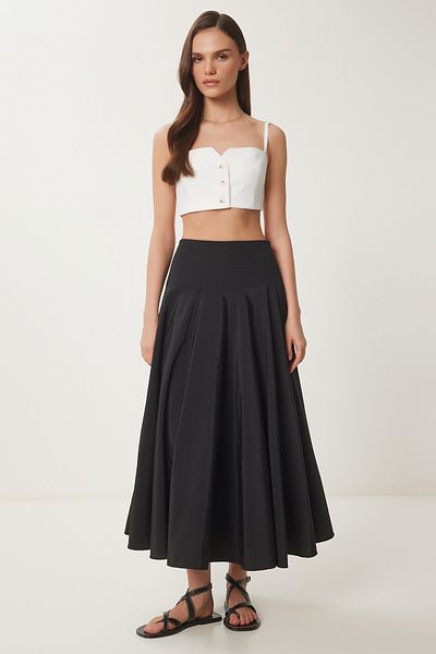 Lovelyİstanbul Efect de popelin midi de vară NEGRU LNS0038