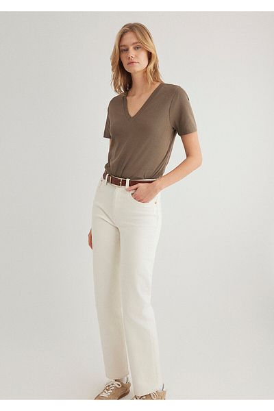 Mavi Braunes Basic-T-Shirt mit V-Ausschnitt, reguläre Passform 1612917 -83866