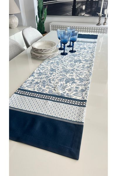 Decamor home Runner albastru floral rezistent la pete