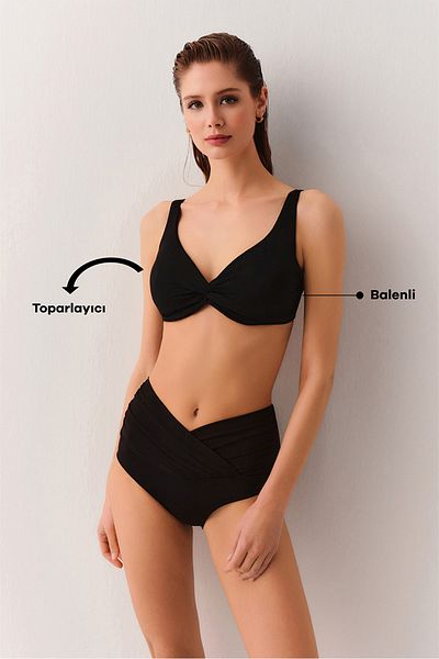 SUWEN Twisted Front Underwire Gathering Bikini Top