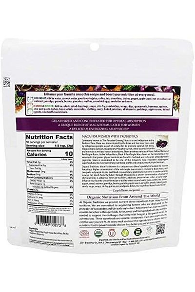 Organic Traditions Maca for Women with Probiotics | 150 g | Gelatinized & Concentrated for Optimal A