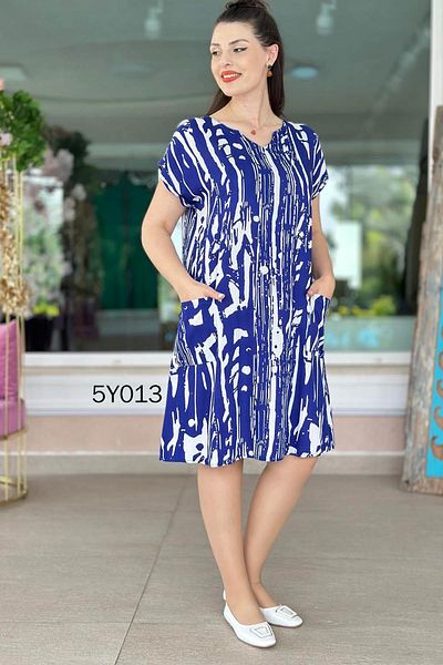 İnce Topuk Viscose Dress with Front Pocket (5Y013)