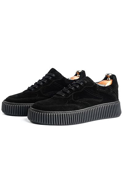 TETRİ Pgup Model Genuine Leather Handmade Men's Black Suede Sneaker Shoes