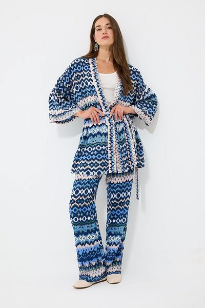 DeFacto Relax Fit Patterned Belted Kimono D5443Ax25Sp