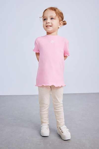 DeFacto Baby Girl Crew Neck Floral Ribbed Camisole Short Sleeve T-Shirt B7544A525Sm