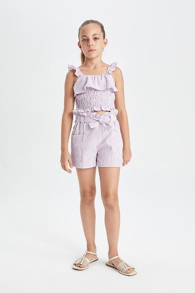 DeFacto Girl's Checkered Paperbag Shorts - C2314a824sm