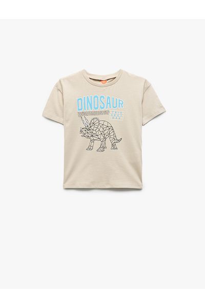 Koton Dinosaur Printed Short Sleeve Crew Neck Cotton T-Shirt