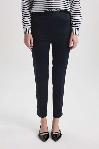 DeFacto Navy Blue Satin Cigarette Pants - Elastic Waist, Straight Leg J8743Az24Wn