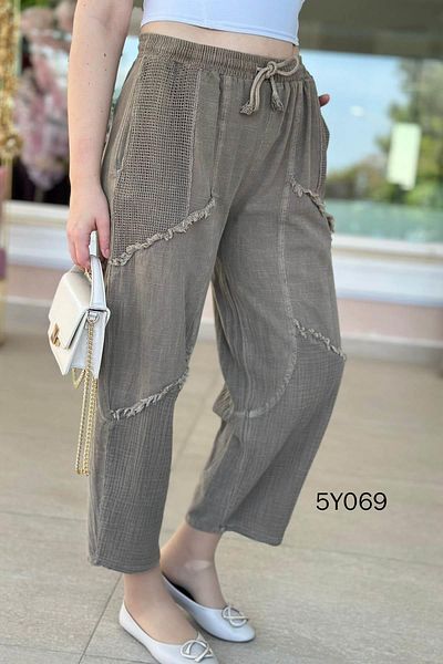 İnce Topuk Piece Mesh Pocket Linen Trousers 5Y069