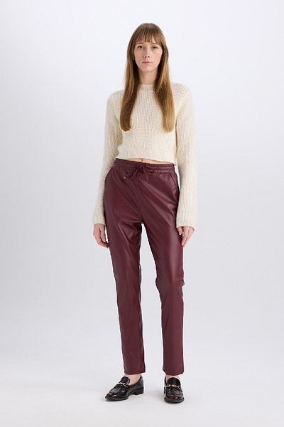 DeFacto High Waist Standard Leg Faux Leather Pants with Jogger Pockets V8072Az24Wn