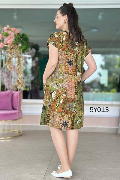 İnce Topuk Viscose Dress with Front Pocket (5Y013)