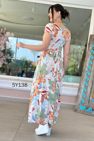 İnce Topuk Double Breasted Collar Waist Tie Viscose Dress 5Y138