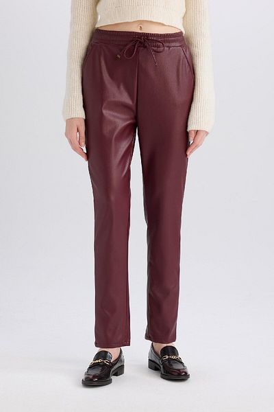 DeFacto High Waist Standard Leg Faux Leather Pants with Jogger Pockets V8072Az24Wn