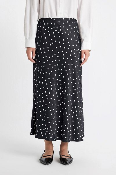 DeFacto Fusta lungă/maxi, 100% satin, cu talie înaltă, cu buline, D3905axns