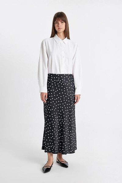 DeFacto Fusta lungă/maxi, 100% satin, cu talie înaltă, cu buline, D3905axns