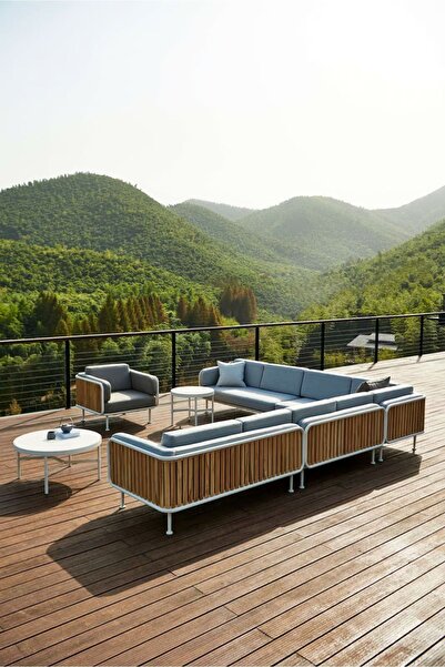 Passion Divertela 8 Parça 10 Kişilik Bahçe Köşe Koltuk Takımı Ahşap Izgara De...