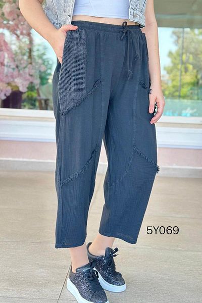 İnce Topuk Piece Mesh Pocket Linen Trousers 5Y069