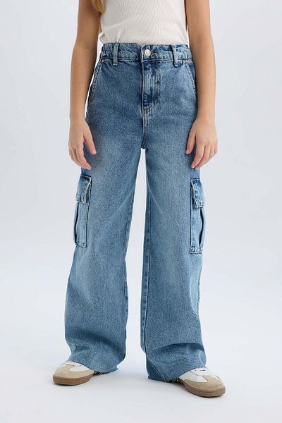 DeFacto Pantaloni blugi din bumbac pentru fete - picior lat lat, cargo D7089a825sp