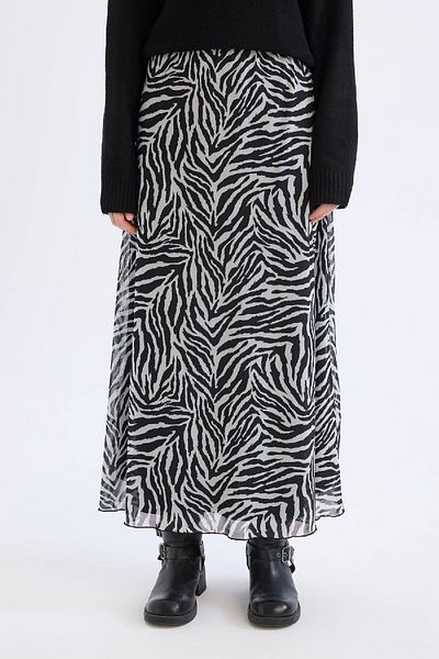 DeFacto Flare Fit Zebra-Print-Maxirock aus Tüll mit hoher Taille E3974AX25SP
