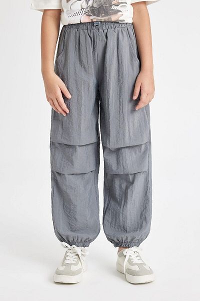 DeFacto Girl's Gray Parachute Fabric Jogger Pants - Elastic Waist and Leg Pocket D0646A824Sm