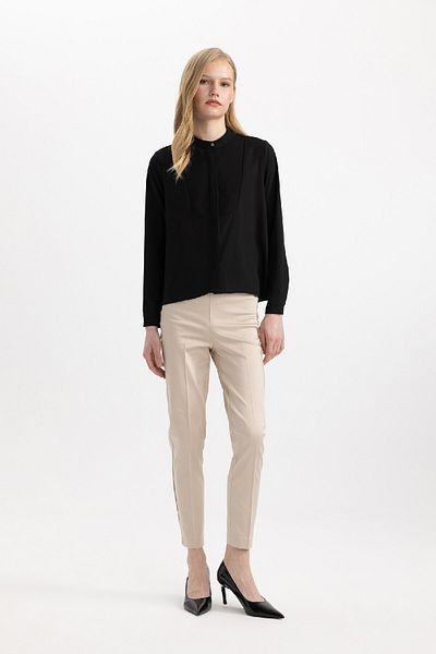 DeFacto Black Satin Cigarette Pants - Elastic Waist, Straight Leg J8743Az24Sm