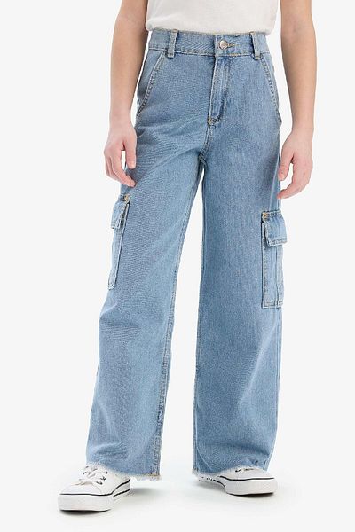 DeFacto Pantaloni de jeans pentru fete, cu picioare late, cargo, cu picioare largi, E2304A825SP
