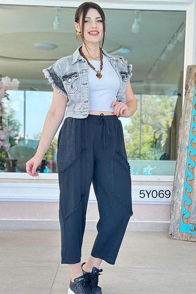 İnce Topuk Piece Mesh Pocket Linen Trousers 5Y069