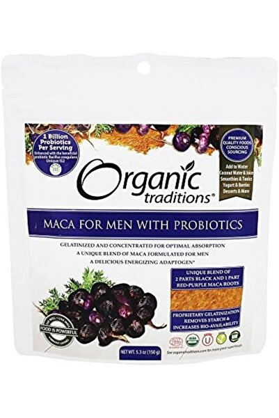 Organic Traditions مسحوق ماكا للرجال مع البروبيوتيك، 150 جرام