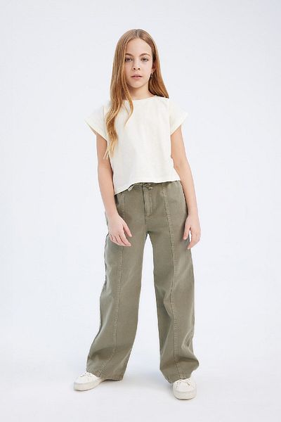 DeFacto Mädchen-Baumwollhose mit weitem Bein und weitem Bein D7609A825SM