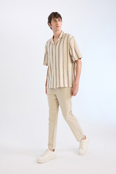 DeFacto %100 Pamuk Keten Görünümlü Yazlık Jogger Pantolon Dar Paça Beli Bağcıklı Lastikli Cepli Z6475az25sp