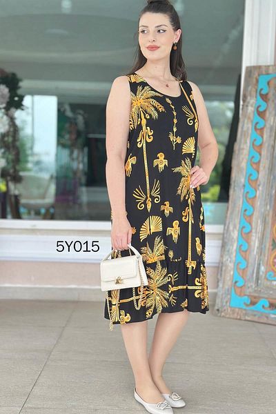 İnce Topuk Zero Sleeve Viscose Dress 5Y015