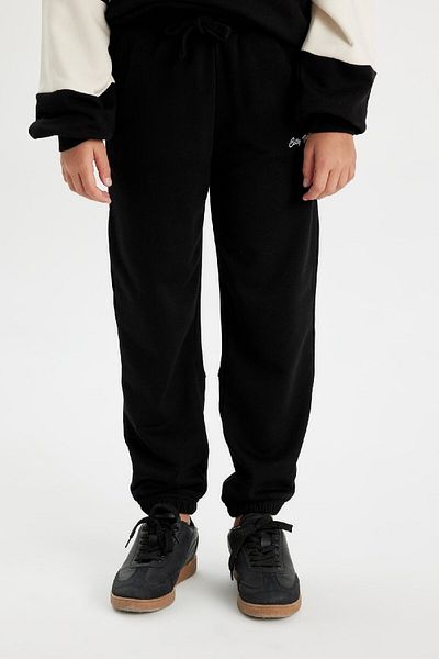 DeFacto Girl's Black Jogger Sweatpants - Printed, Elastic Waist and Pocket D0732A824Au