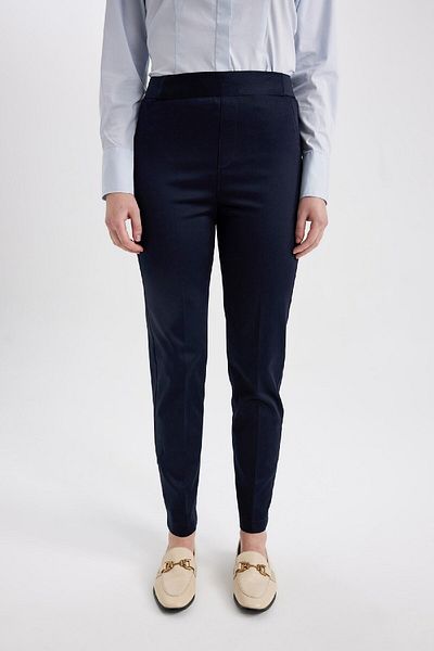 DeFacto Black Satin Cigarette Pants - Elastic Waist, Straight Leg J8743Az24Sm