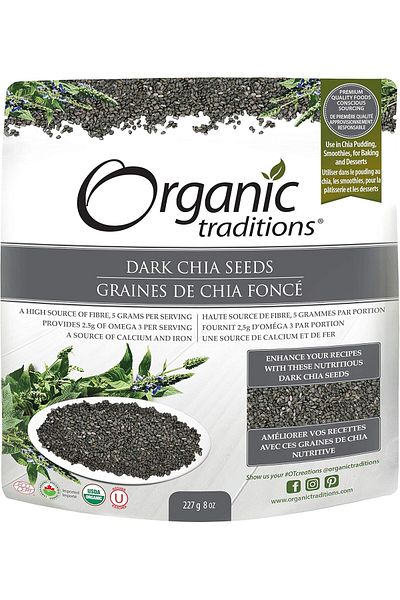 Organic Traditions Dark Chia Seeds | 227 g | High in Fiber, Omega 3, Calcium, and Iron | Great for C