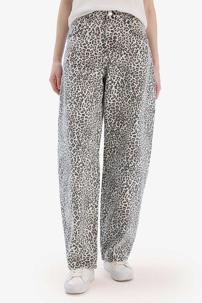 DeFacto Baggy Fit Gabardine Trousers High Waist Leopard Pattern Standard Size D8149Ax25Sp