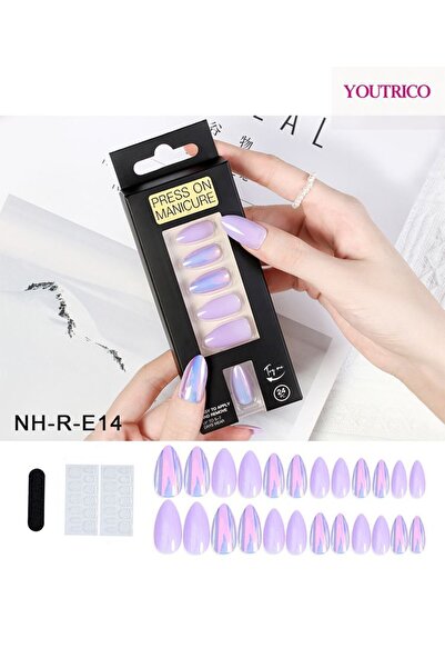 Youtrico 24 ظفرًا صناعيًا، قشور ليزر أرجوانية حالمة، أظافر صناعية قابلة للاست...