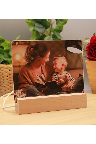 HEDİYEBİZİZ Kişiye Özel Fotoğraf Eklemeli Led Gece Lambası Ahşap