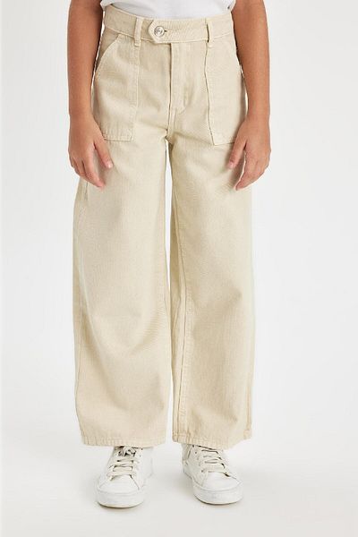 DeFacto Beige Colored Girl's Wide Leg Cotton Trousers with Pockets - C7473A824Au