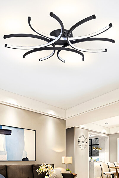 Fer Avize Sümbül Modern Tasarım Siyah Renk Beyaz Ledli Cafe - Mutfak - Salon Led Avize