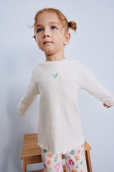 DeFacto Baby Girl Crew Neck Printed Ribbed Camisole Long Sleeve T-Shirt D8549A5