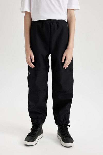 DeFacto Boy's Elastic Waist and Leg Cargo Pocket Plush Fleece Lined Black Jogger Pants D3460A824W