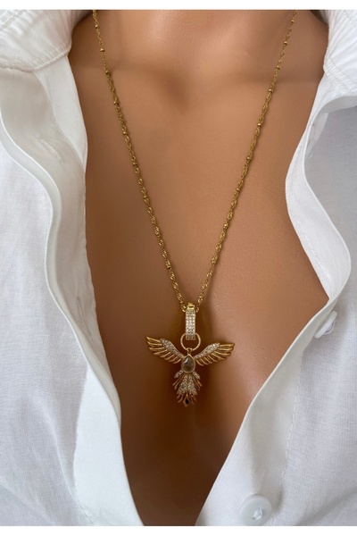 TARZ-I TAKI Çelik Zincir Zirkon Taşlı Anka Kuşu Gold 60 Cm Kadın Kolye Anne S...