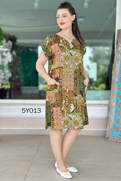 İnce Topuk Viscose Dress with Front Pocket (5Y013)