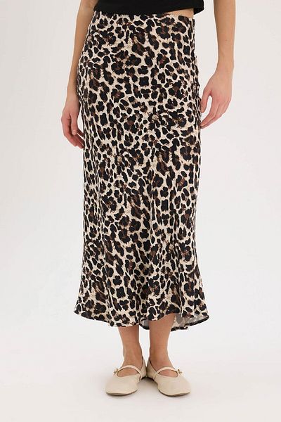DeFacto Fusta maxi din satin cu imprimeu leopard cu talie normală în linie A D7648AX25SP