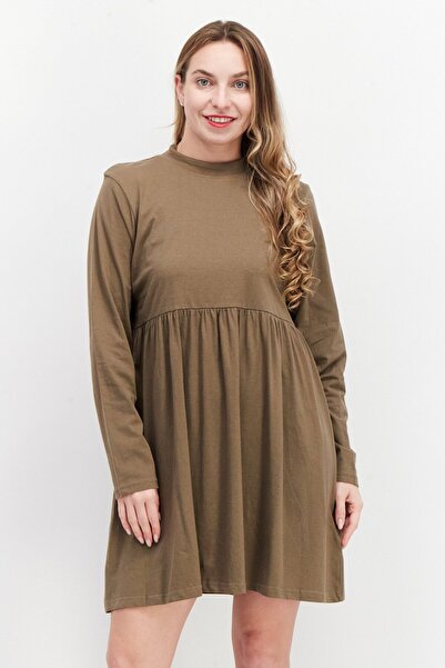 Brave Soul Women Solid Mini Dress, Khaki