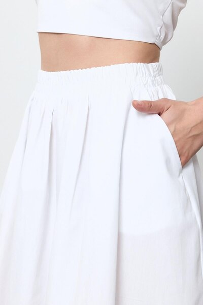 SHERIN White 100% Cotton Flounce Midi Skirt