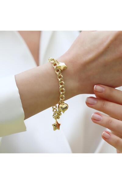 Necati Gün Kalp Yıldızlı Hallow Gold Gümüş Bileklik